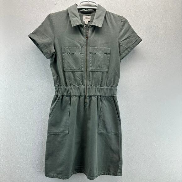 J. Crew Zip Front Chino Dress Green 00 Safari - Picture 2 of 14